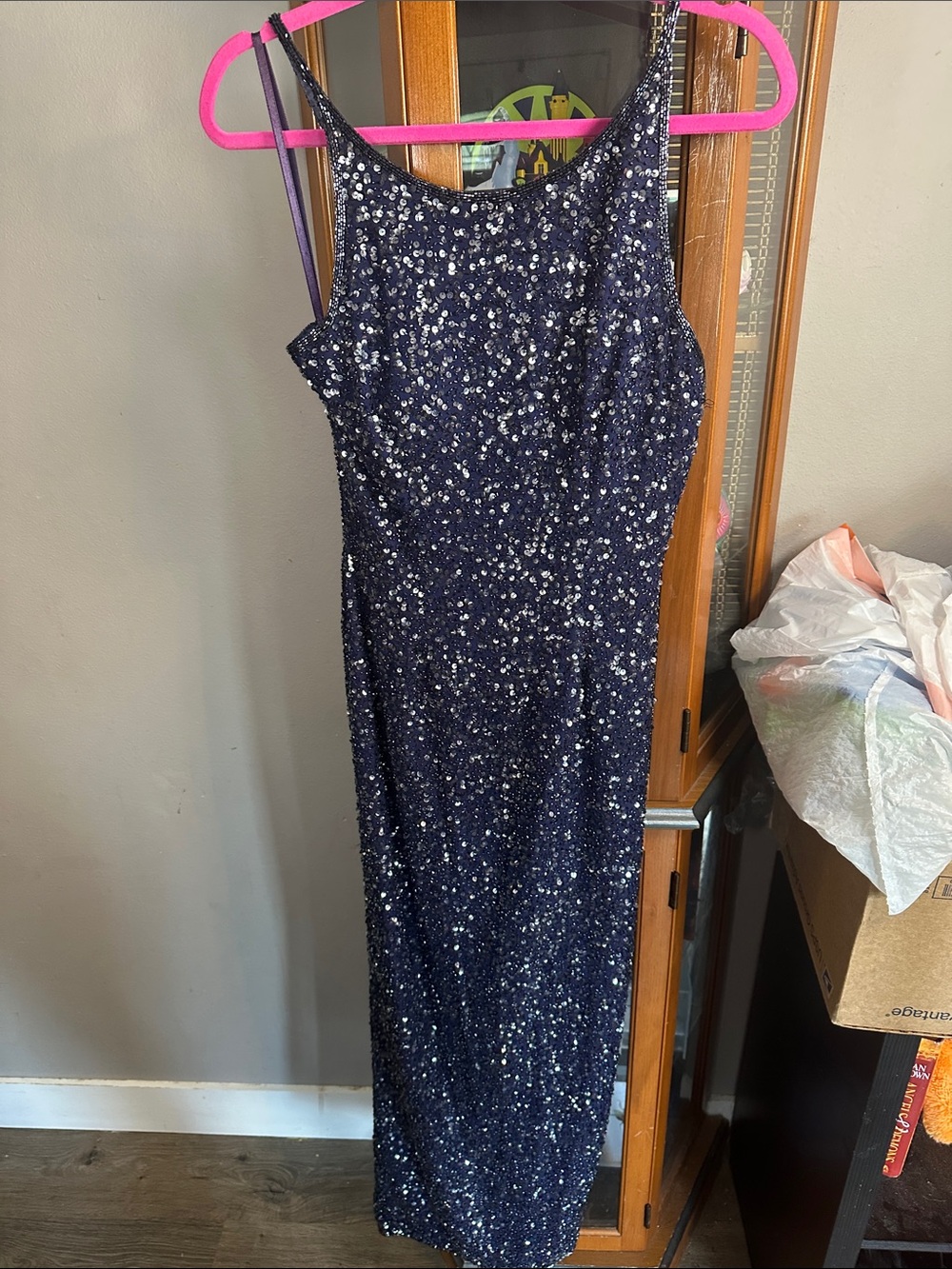 Scala Navy Sequin Maxi Dress with Spaghetti Straps